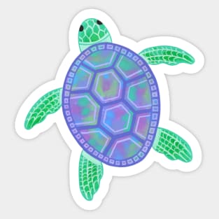 Turtle illustration with purple, green, blue marbled shell Sticker